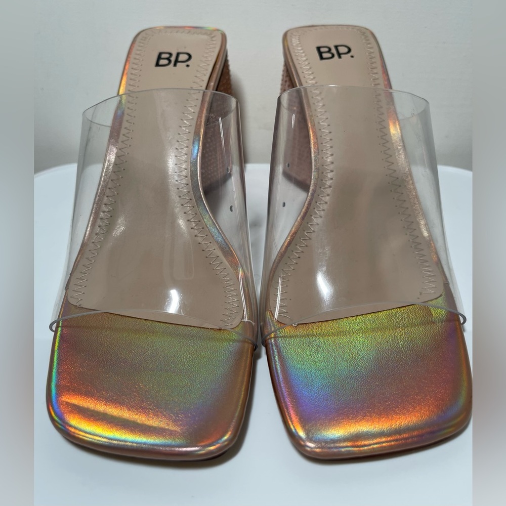 BP -Collins-PU Slip-on Sandal Block Heel with Rhinestones Women Size 6.5